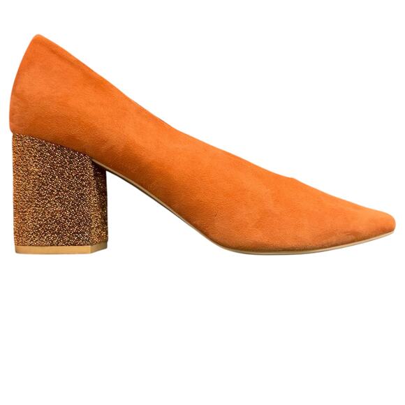 Seychelles Burnt Orange Suede Sparkle Block Heel Pumps Size 7 Leather Upper - Picture 9 of 14
